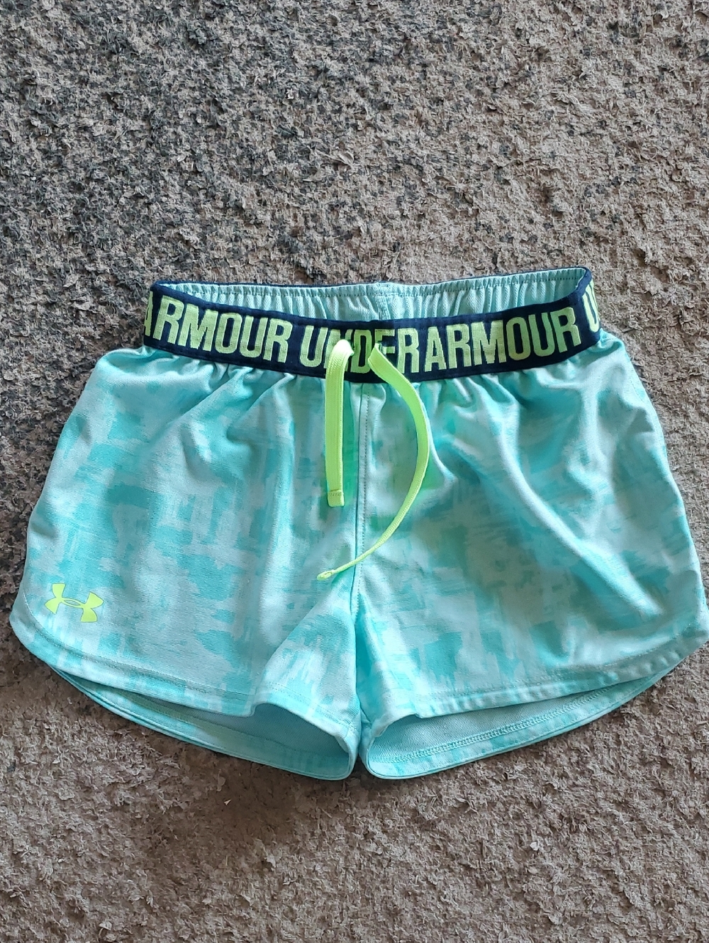 Under Armour Girl's Aqua Performance Shorts with Neon Drawstring